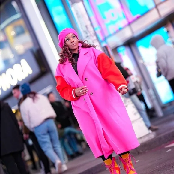 Bold Pink and Orange Trench Coat with Oversized Fit - Picture 8 of 15
